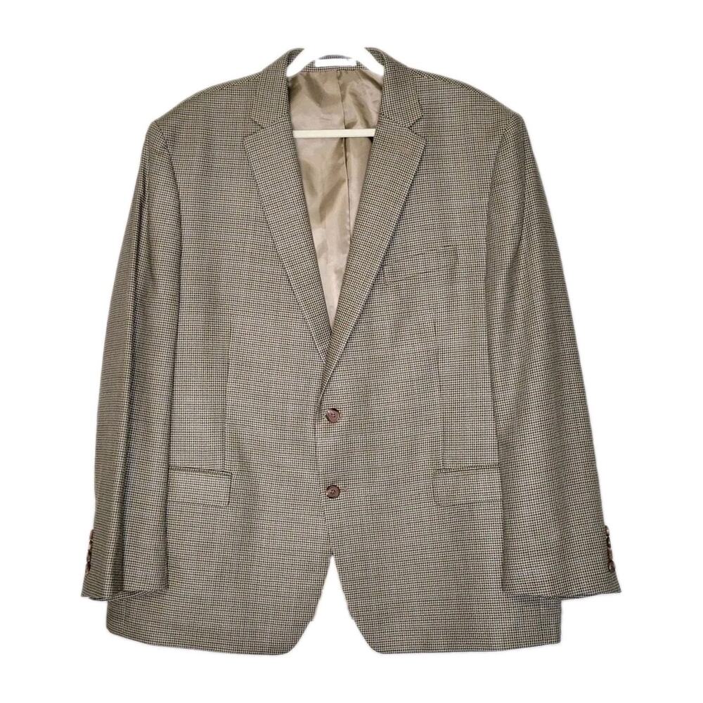 Ralph Lauren LRL Blazer Silk Wool Micro Houndstooth 50R Brown Academia Business